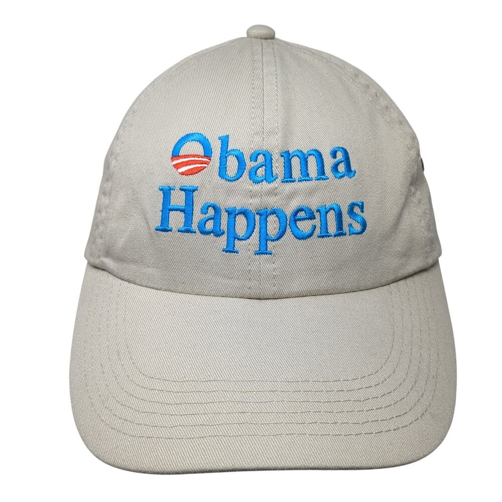 Obama Happens Baseball Cap Beige One Size Adjustable Embroidered Harriton